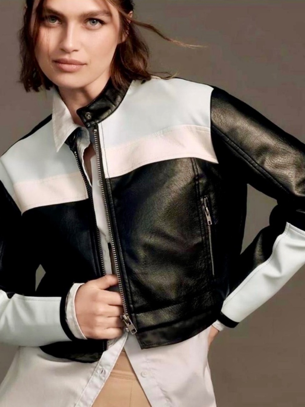 Maeve by Anthropologie Black Moto Color block Faux Leather Jacket -Small-EUC - Picture 10 of 13